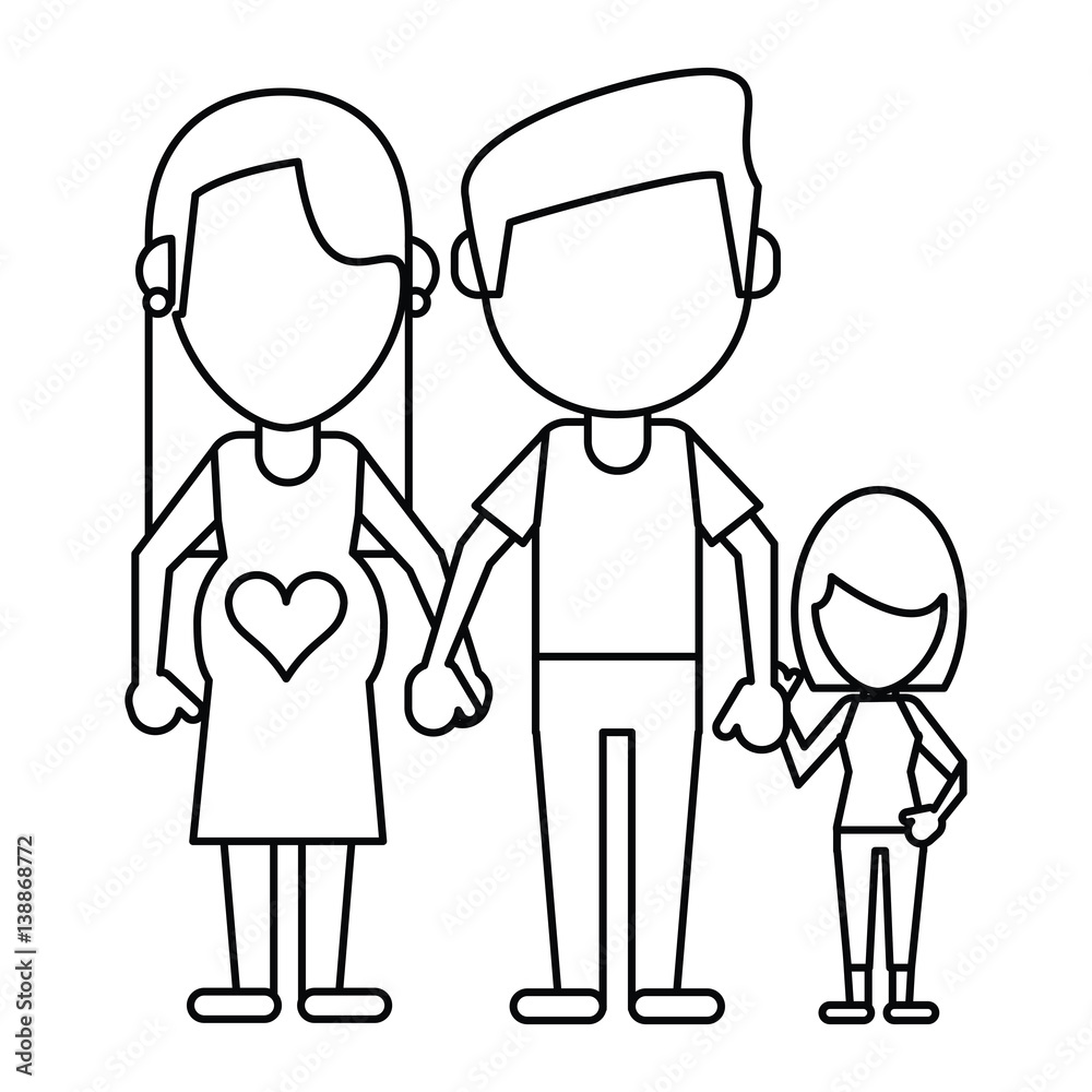 couple pregnant and daughter thin line vector illustration eps 10