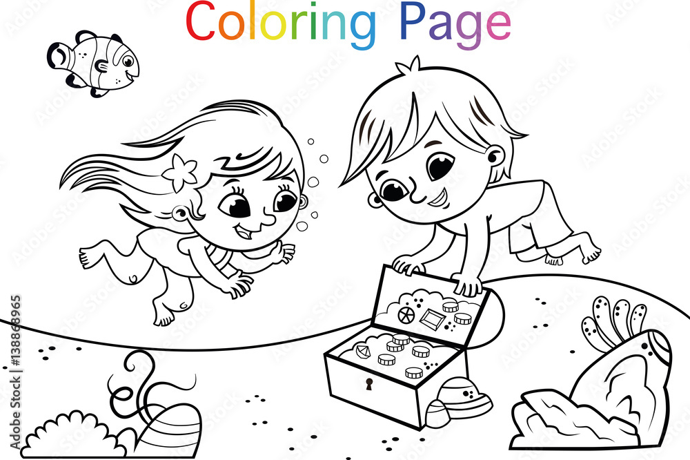 Vector illustration of two kids under the sea. (It's available for