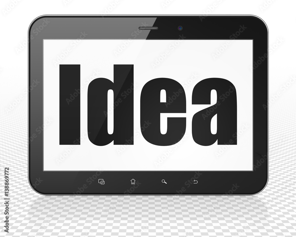 Advertising concept: Tablet Pc Computer with Idea on display