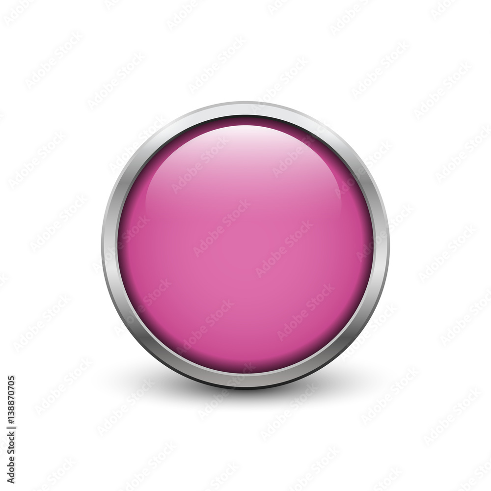 Pink button with metal frame and shadow Pink button with metal frame and shadow