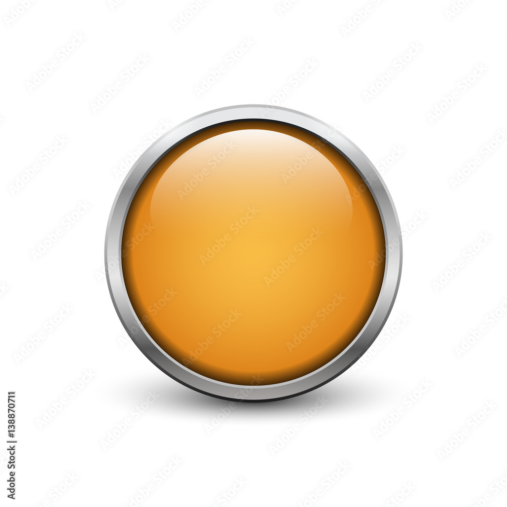 Orange button with metal frame and shadow Orange button with metal frame and shadow