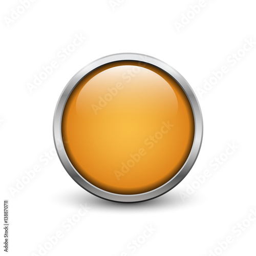 Orange button with metal frame and shadow