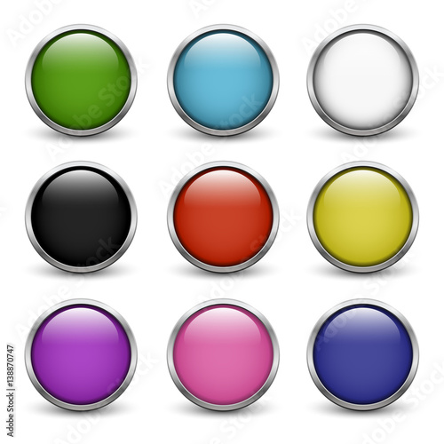 Free Download Set of colored glass buttons with metal frame and shadow - GFXLoad