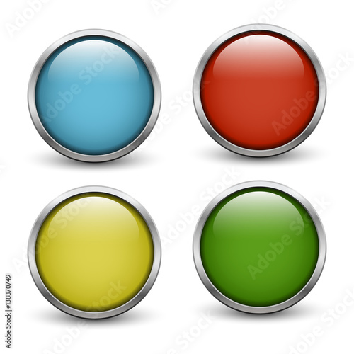 Free Download Set of four colored glass buttons with metal frame and shadow - GFXLoad