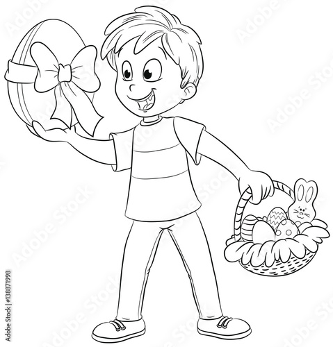 Junge sucht nach Ostereiern - Vektor-Illustration