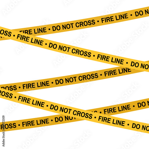 Crime scene yellow tape, police line Do Not Cross Fire line tape. Cartoon flat-style. Vector illustration. White background.