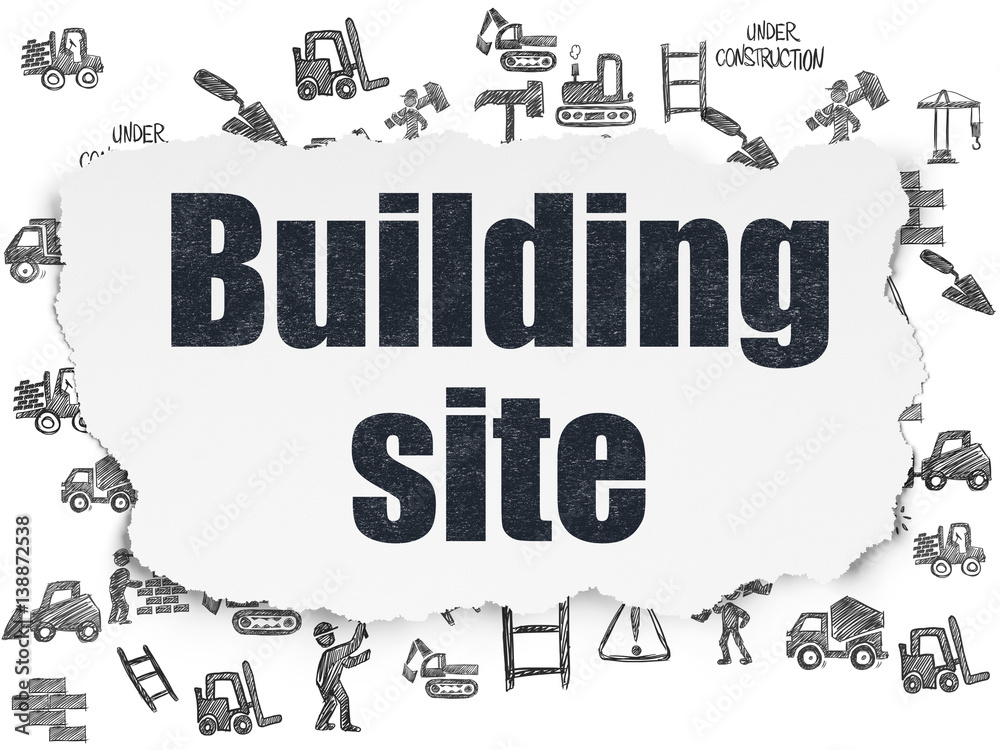 Building construction concept: Building Site on Torn Paper background
