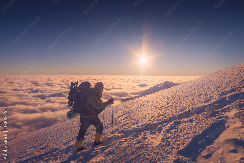 A climber with backpack