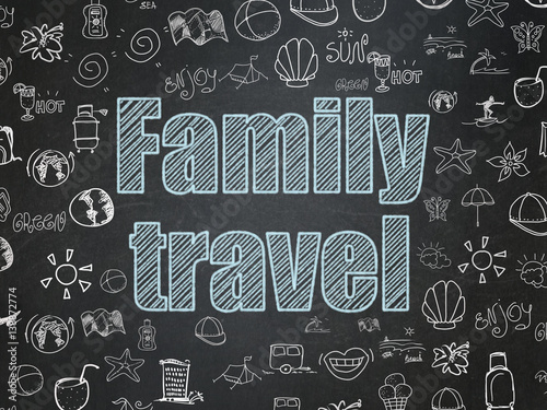 Tourism concept: Family Travel on School board background
