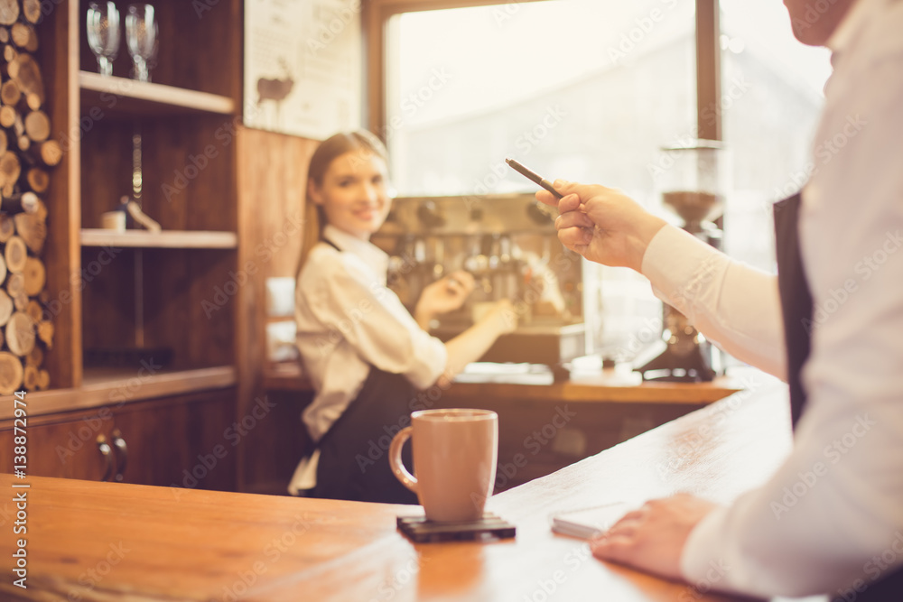 Concept for professional barista in coffee shop Concept for professional barista in coffee shop