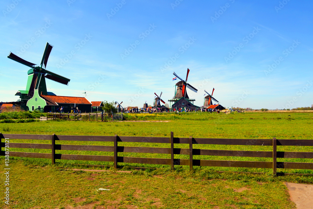 Fototapeta premium Historic Dutch Windmill in Zaanse Schans in the Netherlands