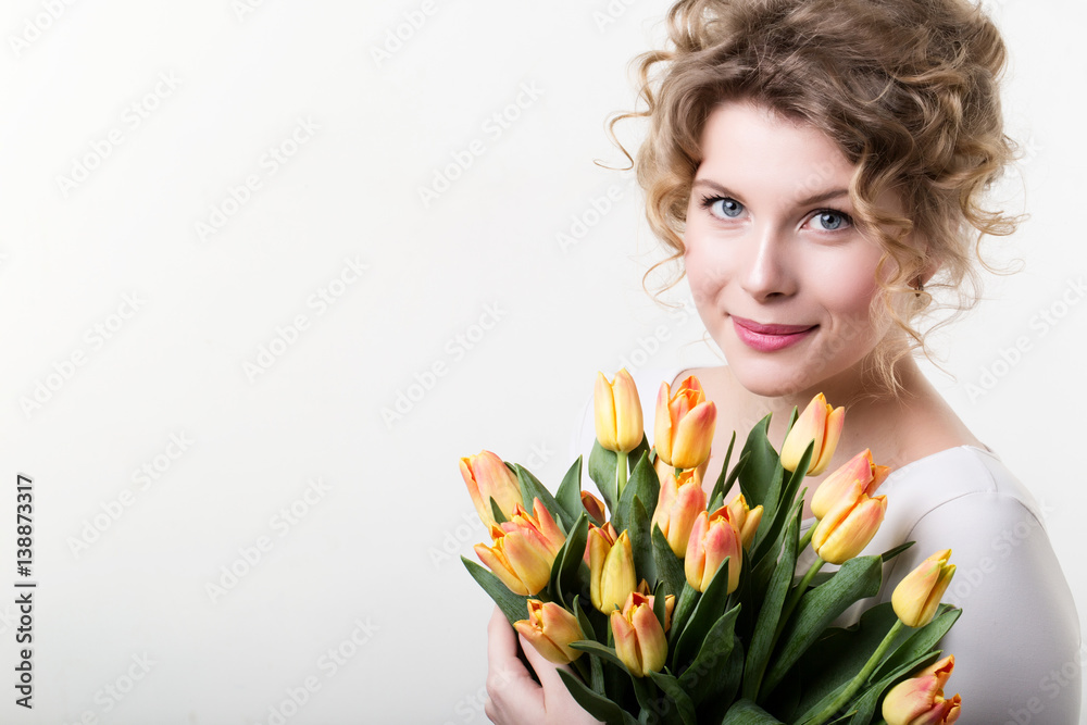 Beautiful smiling girl with flowers. Beautiful smiling girl with flowers.