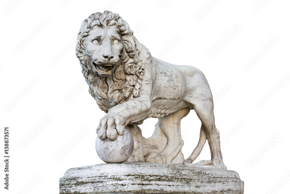 Fototapeta premium Lion Statue in Florence Italy Isolated on White