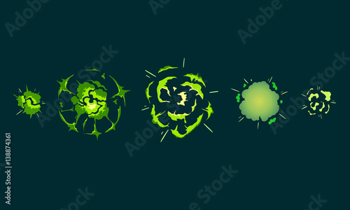 Cartoon explosion boom storyboard comics game design. Hand drawn vector illustration
