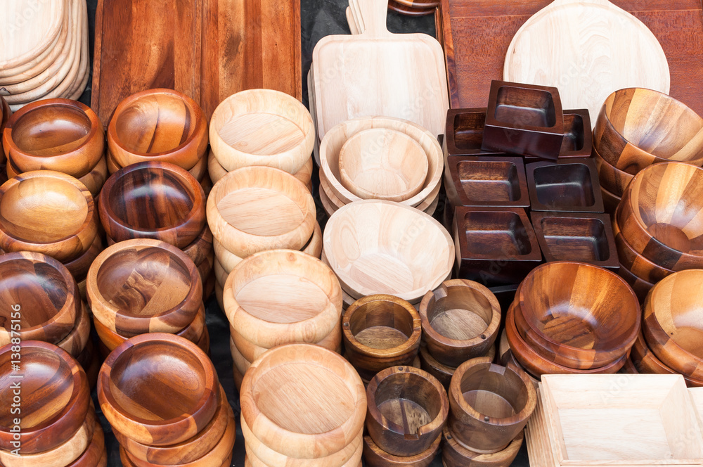 Wooden kitchen utensils at street market in thailand Wooden kitchen utensils at street market in thailand