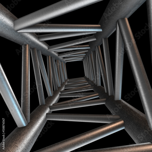 Steel truss girder element. 3d render on black