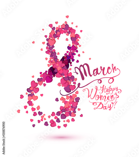 Greeting card with hearts. 8 march - happy women's day!