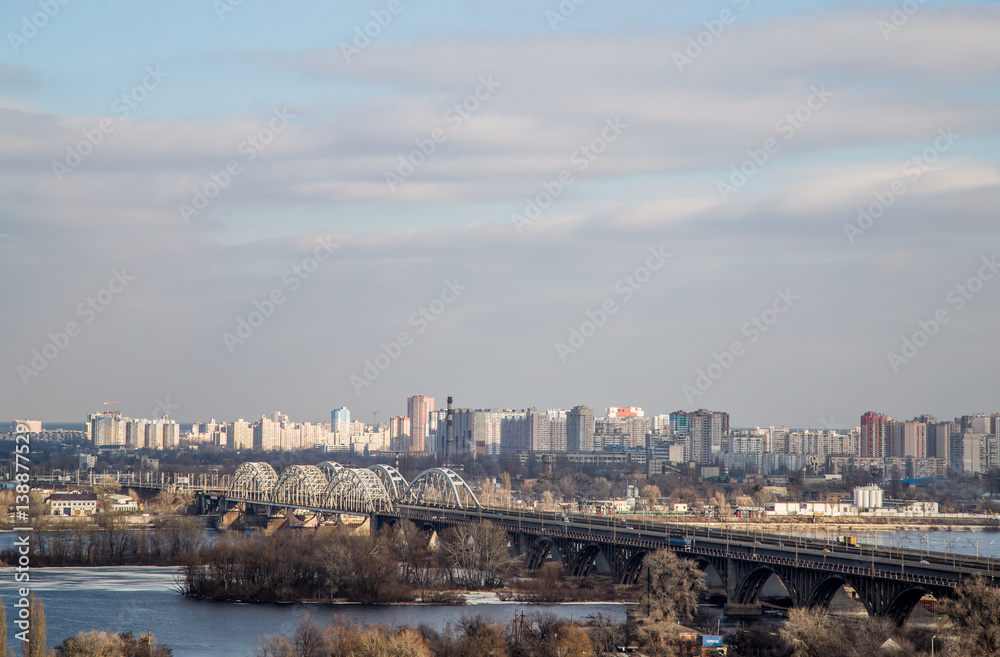 bird's-eye City bridge over the river