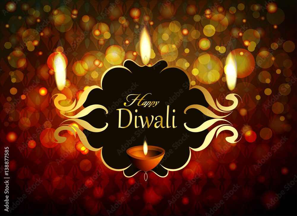Decor frame with an oil lamp on the background of a happy Diwali lights  Stock Vector | Adobe Stock