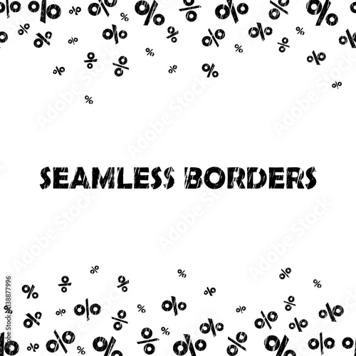 Seamless borders made of black grunge discount signs on white background. Vector illustration. 