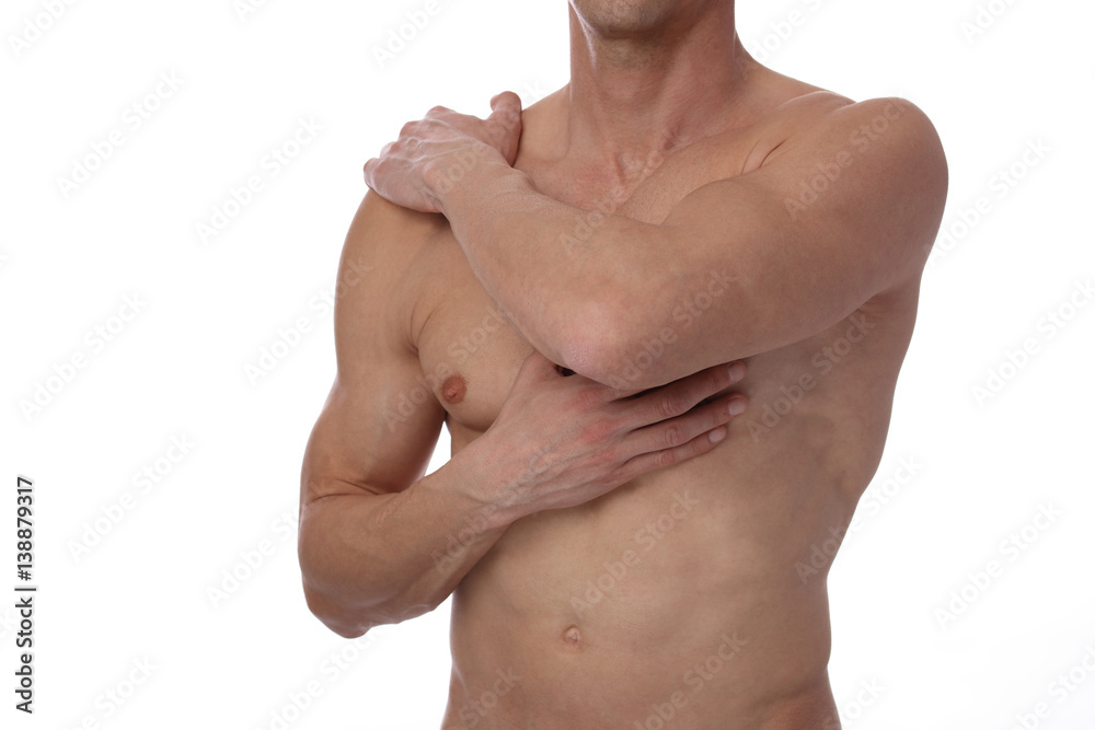 Close up of muscular male torso, chest and armpit hair removal. Male Waxing Close up of muscular male torso, chest and armpit hair removal. Male Waxing
