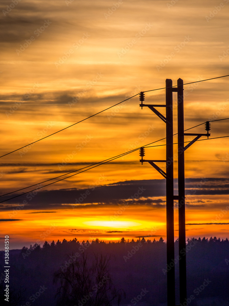 Strommast bei Sonnenuntergang