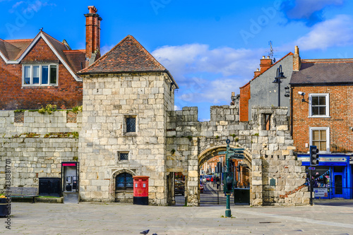 Roman wall and gate in York, UK photo