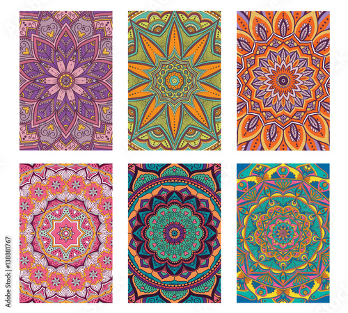 Set of cards. Round ornaments. Vector art