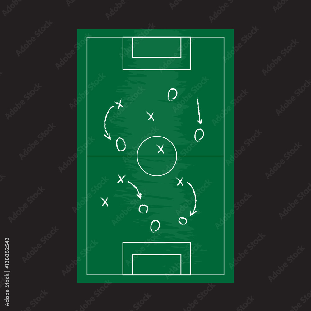 Fototapeta premium Football or soccer game strategy plan isolated on blackboard texture