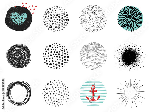 Artistic circle clip art elements. Use for posters, prints, greeting and business cards, banners, icons, labels, badges and other graphic designs.