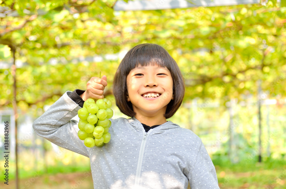 ぶどう狩りを楽しむ女の子 ぶどう狩りを楽しむ女の子