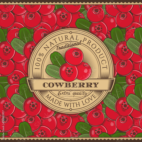 Vintage Cowberry Label On Seamless Pattern