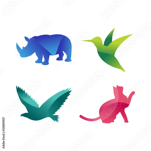 Wild animals jungle pets logo silhouette of geometric polygon abstract character and nature art graphic creative zoo triangle vector illustration.