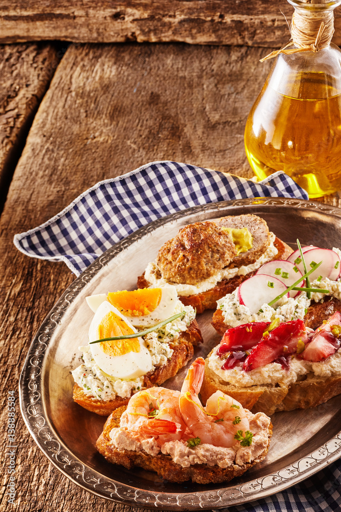 Tasty canapes in a rustic pub or restaurant