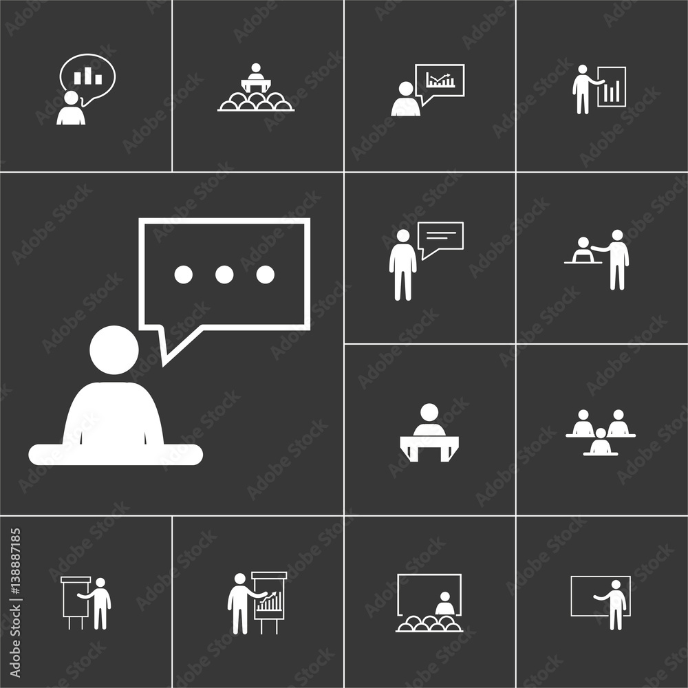 Simple Set of Business Presentation Related Icons. Contains such Icons as Presenter, Teacher, Audience and more. Simple Set of Business Presentation Related Icons. Contains such Icons as Presenter, Teacher, Audience and more.
