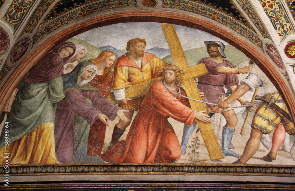 Cristo cade sotto la croce; affresco di xxx, Chiesa di San Maurizio, Milano