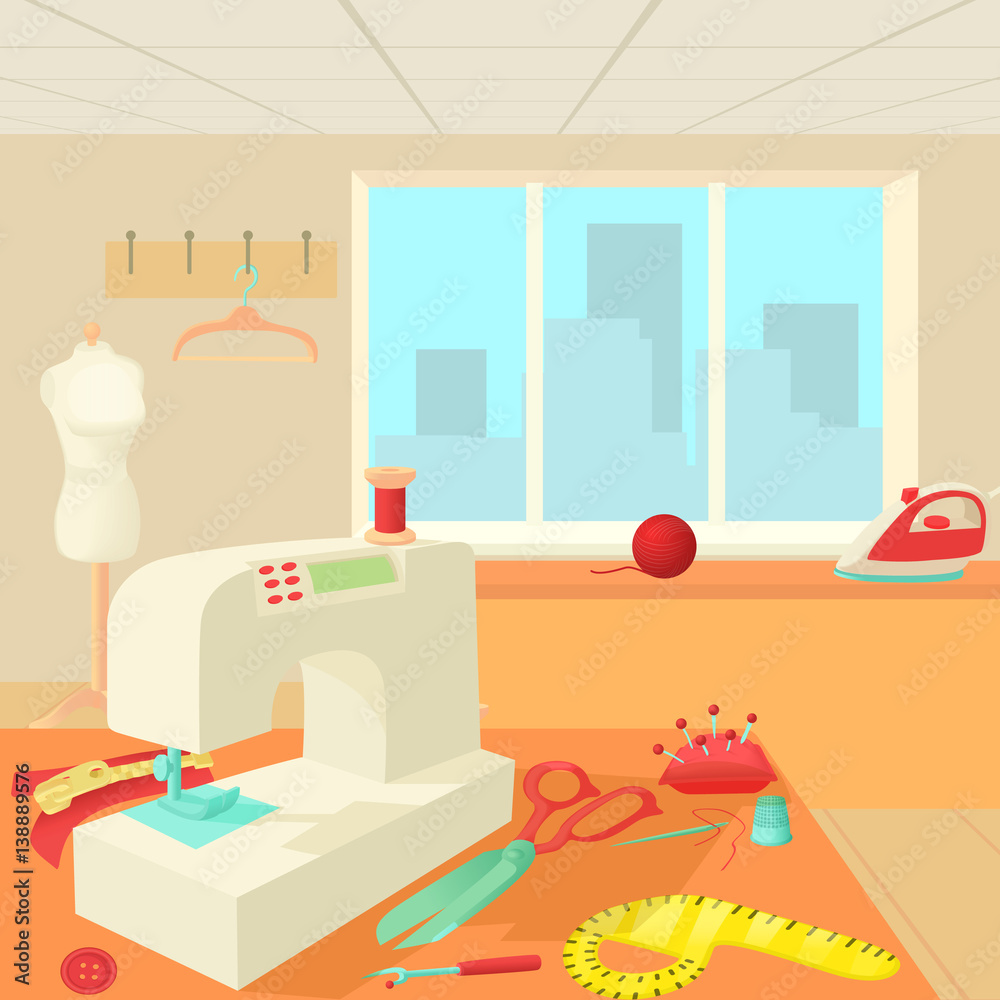 Tailor room concept, cartoon style Tailor room concept, cartoon style