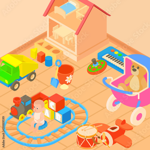 Toys room concept, cartoon style