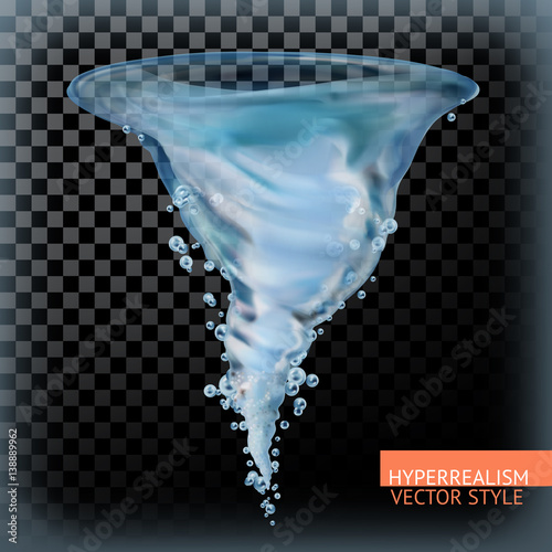 Water tornado with transparency, hyperrealism vector style