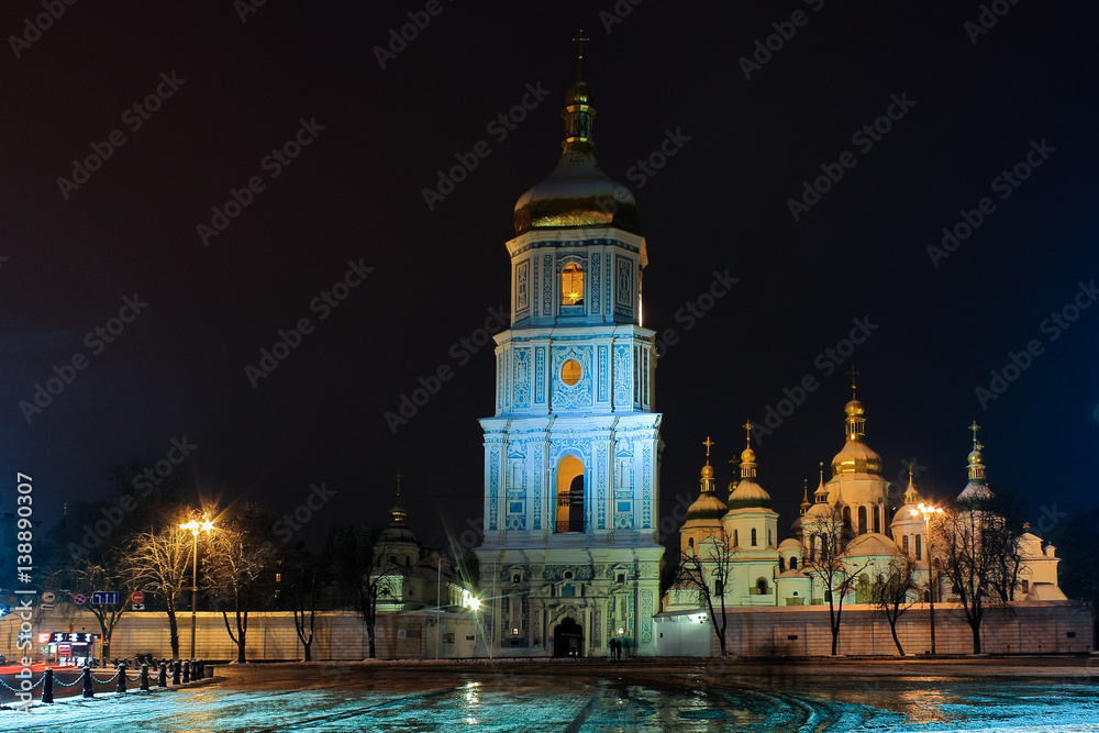  St. Michael Monastery at night in Kiev, Ukraine