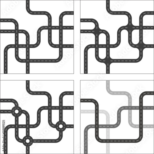 Set of 4 Roads in Gray Threaded Pattern
