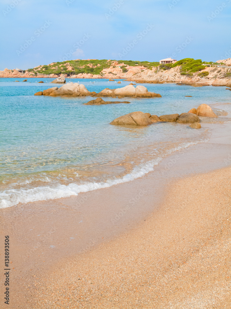 View of of Monti di Rena beach on island the Maddalena, Sardinia Italy