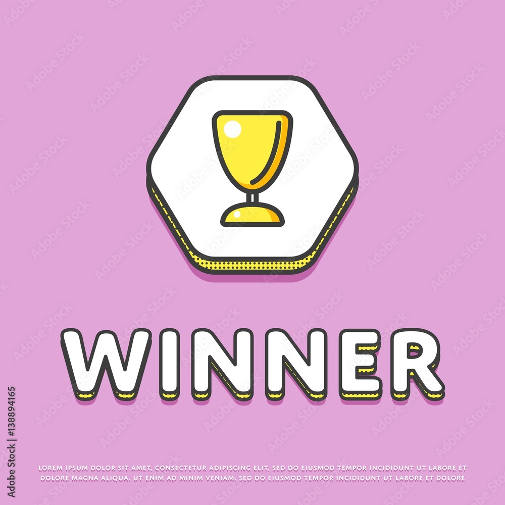 Winner colour hexagonal icon isolated vector illustration. Trophy, awards, winner cup symbol. Prize contest cup, champion achievement, win and success, victory prize logo or sign in line design. Winner colour hexagonal icon isolated vector illustration. Trophy, awards, winner cup symbol. Prize contest cup, champion achievement, win and success, victory prize logo or sign in line design.