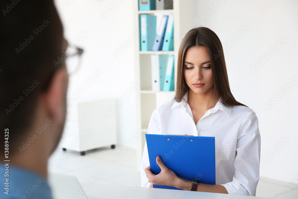 Job interview concept. HR manager interviewing man Job interview concept. HR manager interviewing man