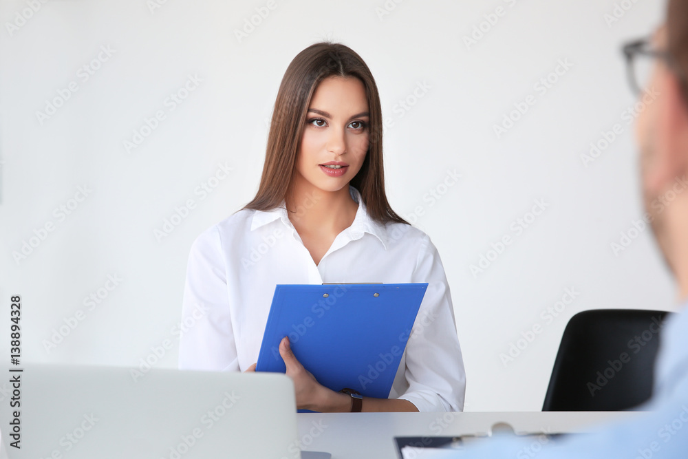 Job interview concept. HR manager interviewing man Job interview concept. HR manager interviewing man
