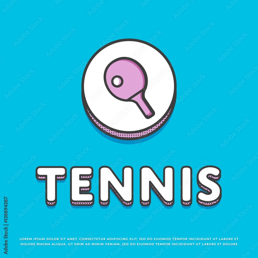 Tennis colour round icon isolated vector illustration. Ping pong paddle with ball, tennis racket symbol. Athletic equipment, sport activity and recreation logo or sign in line design. Tennis colour round icon isolated vector illustration. Ping pong paddle with ball, tennis racket symbol. Athletic equipment, sport activity and recreation logo or sign in line design.