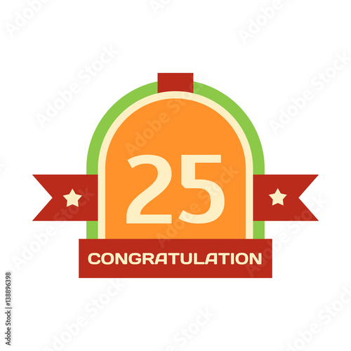 Birthday twenty-fifth badge banner design flat celebration emblem anniversary...