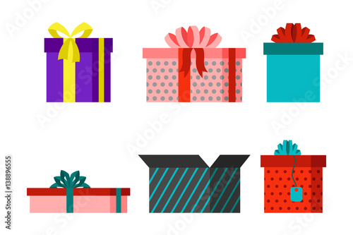 Gift box anniversary event satin greeting object with ribbon and bow isolated...