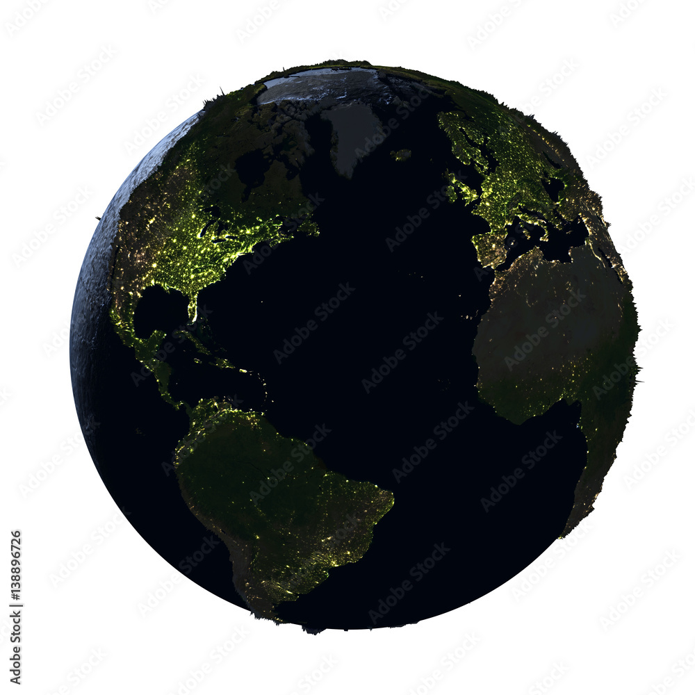 Fototapeta premium Northern Hemisphere on Earth at night isolated on white