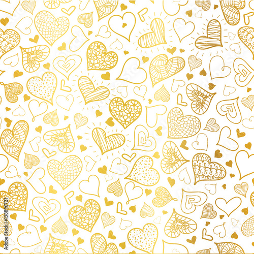 Vector Golden Doodle Hearts Seamless Pattern Design Perfect for Valentine s D...